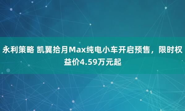 永利策略 凯翼拾月Max纯电小车开启预售，限时权益价4.59万元起