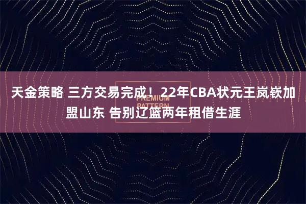 天金策略 三方交易完成！22年CBA状元王岚嵚加盟山东 告别辽篮两年租借生涯